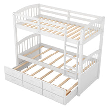 Load image into Gallery viewer, Twin over Twin Wood Bunk Bed with Trundle and Drawers,White
