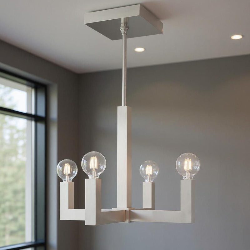 18'' Four Light Dimmable Chandelier With Shades - Nickel