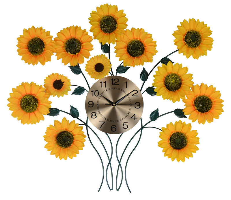 Silent Analog Floral Wall Clock - Yellow / Green / Yellow