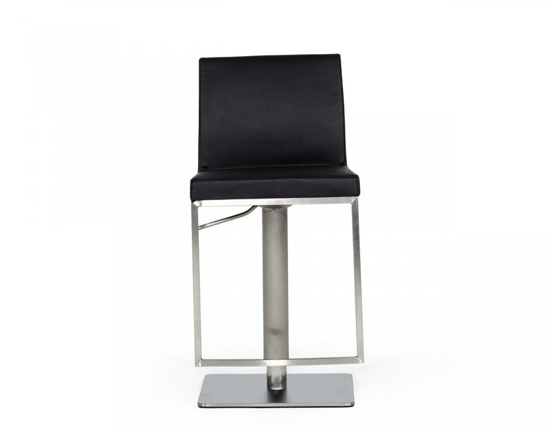 Faux Leather And Stainless Steel Swivel Low Back Bar Height Bar Chair - Black And Silver