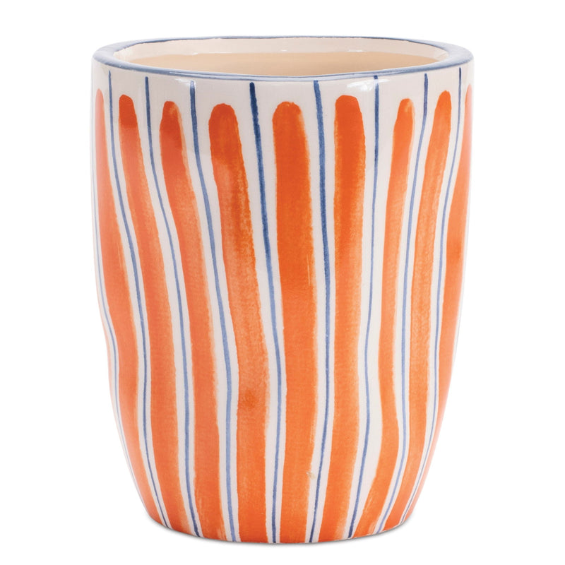 Ceramic 2" Ounce Striped Round Pot Planters (Set of 6) - White Orange And Blue