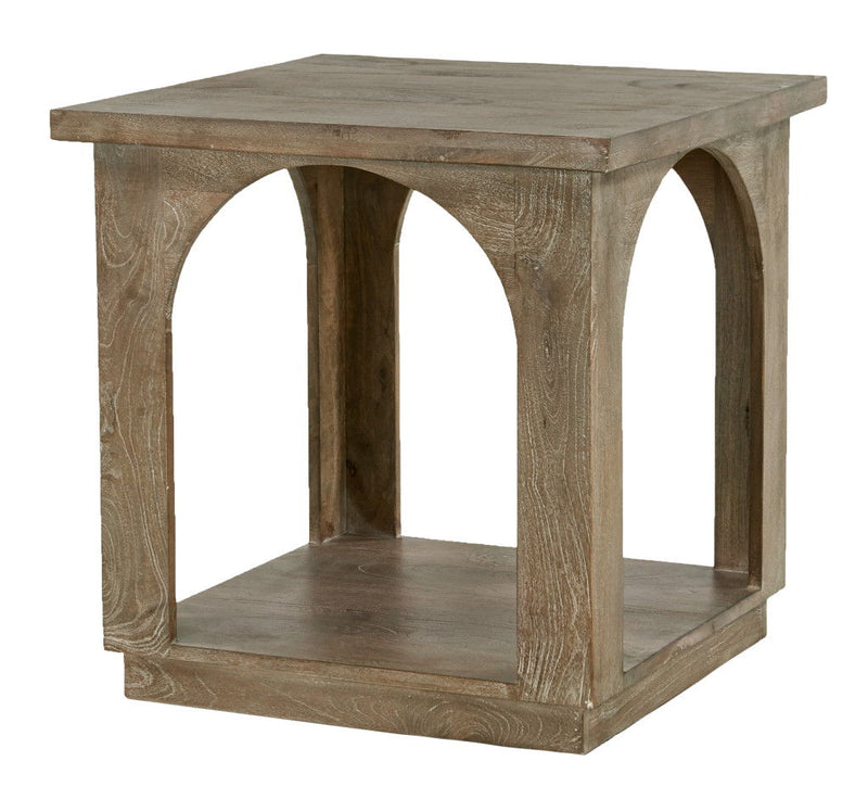 24" Distressed Solid Wood Square Floor Shelf End Table - Brown