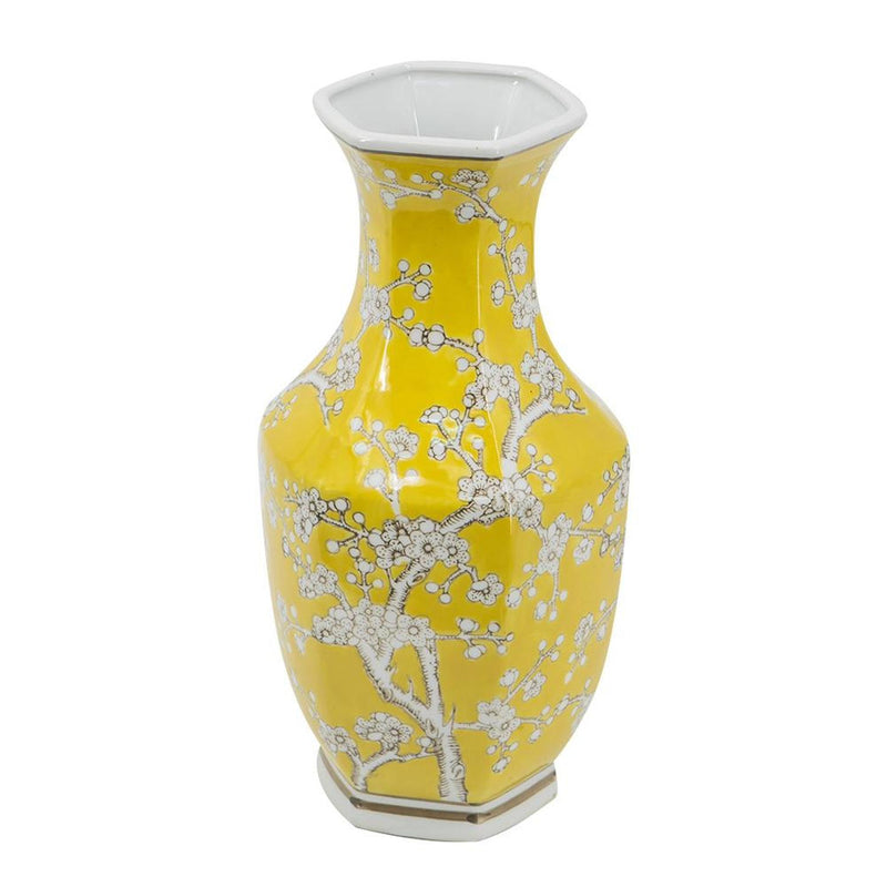 Chinoiserie Floral Porcelain Table Vase (565444) - Yellow / White