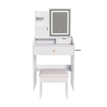 Load image into Gallery viewer, LED Vanity Mirror With Stool, 2 Drawers &amp; 5 Storage Cabinets, Adjustable Lighting Mdf Dressing Table For Bedroom - White
