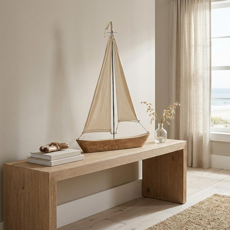 Fabric Sailboat Tabletop Sculpture - Brown