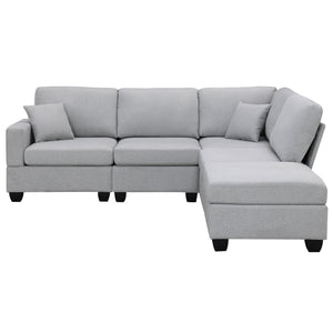 [VIDEO provided][New]89.8*60.2" Modern Sectional Sofa,5-Seat Modular Couch Set with Convertible Ottoman,L-Shape Linen Fabric Corner Couch Set with 2 Pillows for Living Room,Apartment,Office, 3 Colors