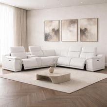 Load image into Gallery viewer, Leather Modular L Shaped Six Piece Corner Sectional With Console - White
