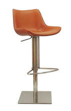 Load image into Gallery viewer, Adjustable Height Faux Leather And Stainless Steel Swivel Bar Height Bar Chair - Terra Cotta / Silver

