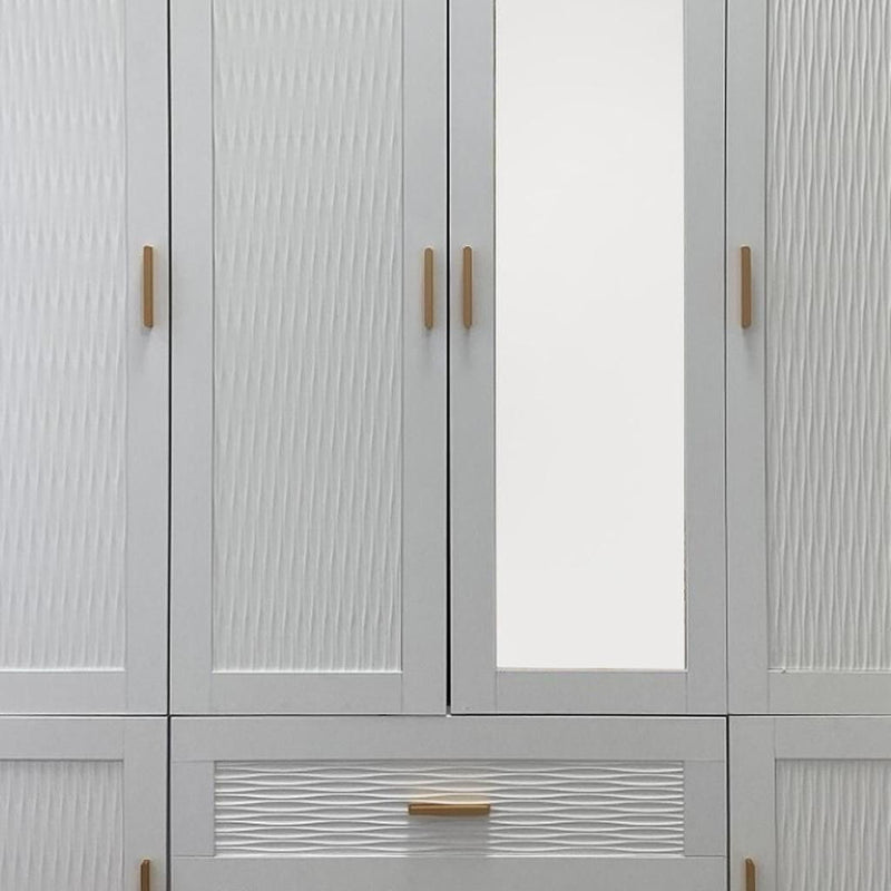 75" Ribbed Texturere Wood Mirro Six Door Two Drawer Combo Dresser - White