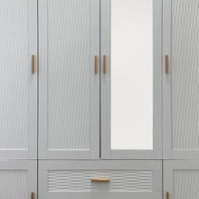 Load image into Gallery viewer, 75" Ribbed Texturere Wood Mirro Six Door Two Drawer Combo Dresser - White
