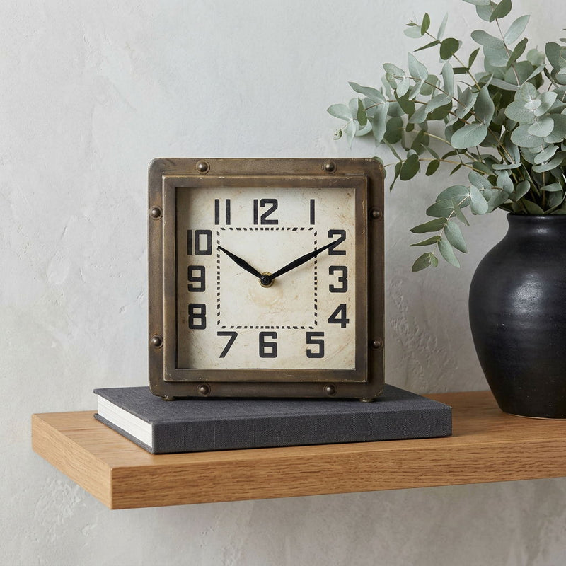 Square Toned Desk Table Clock With Traditional Numbers Hands - Bronze / Black