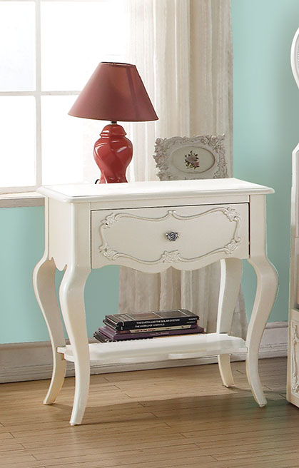 Pine Wood Nightstand - Pearl White