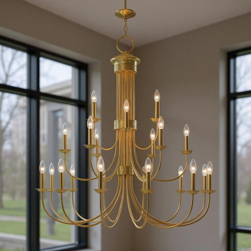 44" Multi Light Dimmable Chandelier With Shades - Brass