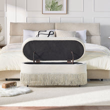 Load image into Gallery viewer, Oval Upholstered Storage Ottoman With Fringe Trim &amp; Lift Top Lid
