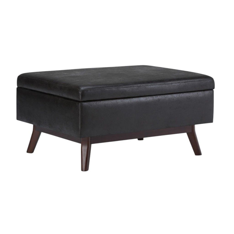 34" Leather Cocktail Ottoman With Storage - Black / Brown