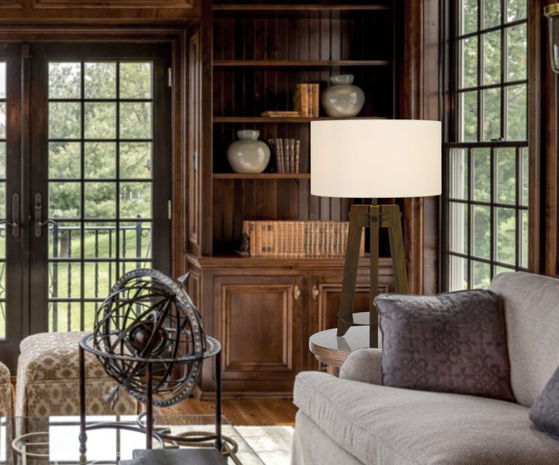 Metal Tripod Table Lamp With Off-White Drum Shade - Brown