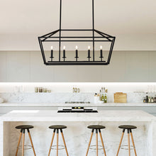Load image into Gallery viewer, 5 Light Farmhouse Kitchen Island Lighting, 5 Light Industrial Linear Chandelier For Dining Room Metal Hanging Pendant Light Fixture For Bedroom Living Room Hallway Conference Room - Matte Black
