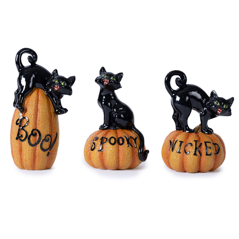 Poly Halloween Cat Figurines (Set of 3) - Black / Orange