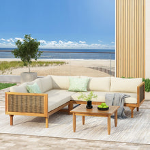 Load image into Gallery viewer, Premium Outdoor Sofa Set With Waterproof Cushions Sectional Seating Group With Acacia Wood And Wicker - Brown Mix / Beige
