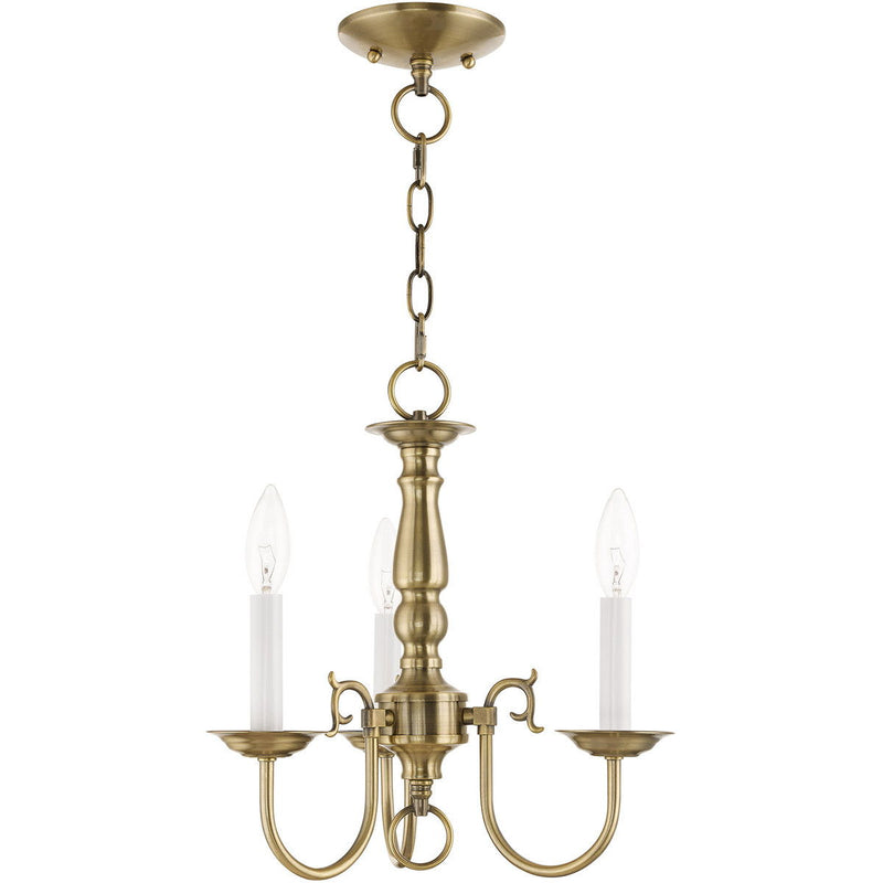 14" Three Light Dimmable Chandelier With Shades - Antiqued Brass