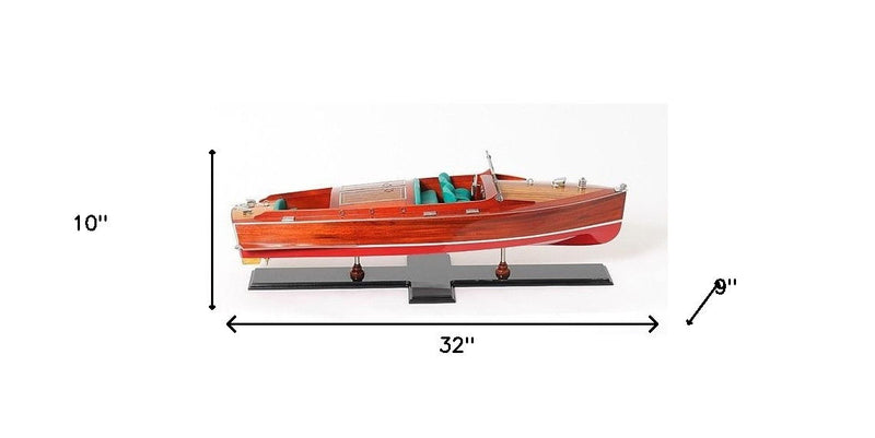 c1938 Chris Craft Runabout Painted Large Hand Painted Boat - Brown