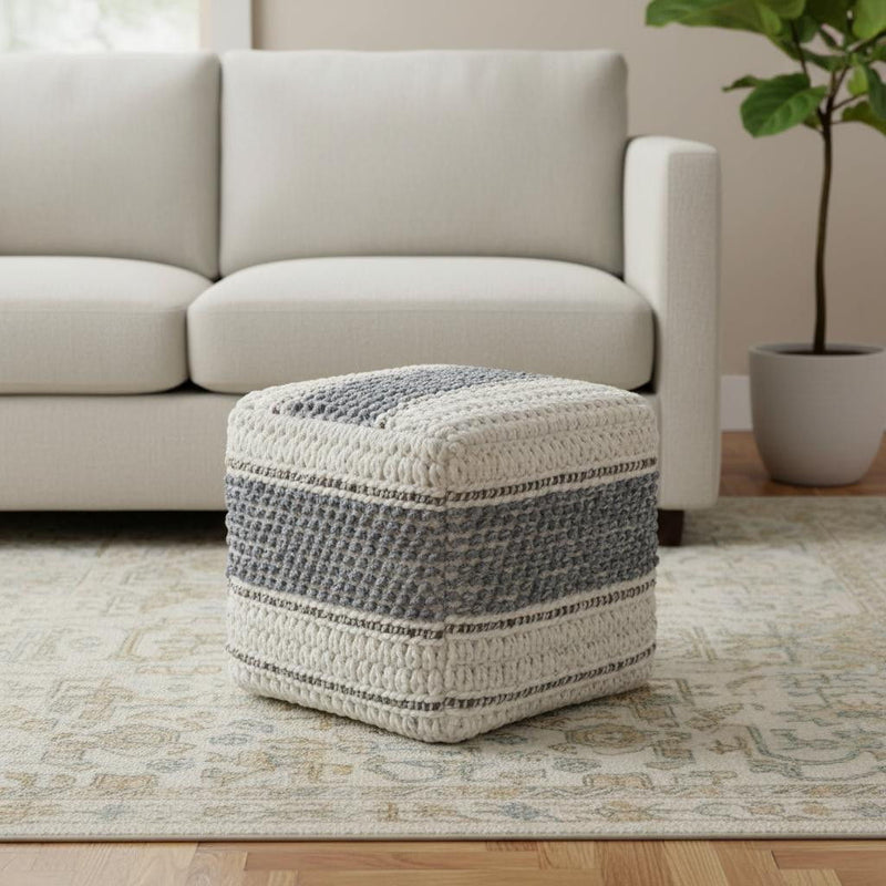 18" Wool Pouf Ottoman - Blue