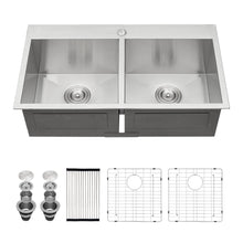 Load image into Gallery viewer, Double Bowl Drop In Sink, Stainless Steel With 50 / 50 Basins 18 Gauge - Brushed Nickel
