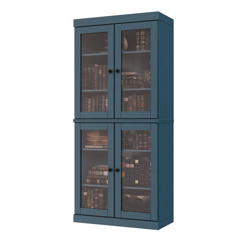 Adjustable Six Tier Library Bookcase With Four Doors (745692) - Teal Blue