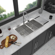 Load image into Gallery viewer, Modern Farmhouse Double Bowl Drop In Sink With 50 / 50 Split Design Stainless Steel - Brushed Nickel
