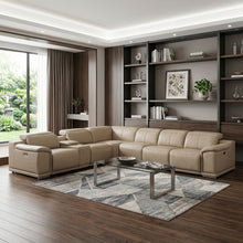 Load image into Gallery viewer, Leather Modular L-Shaped 7 Piece Corner Sectional With Console - Beige
