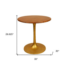 Load image into Gallery viewer, 30" Rounded Solid Wood And Iron Pedestal Base Dining Room Table - Brown
