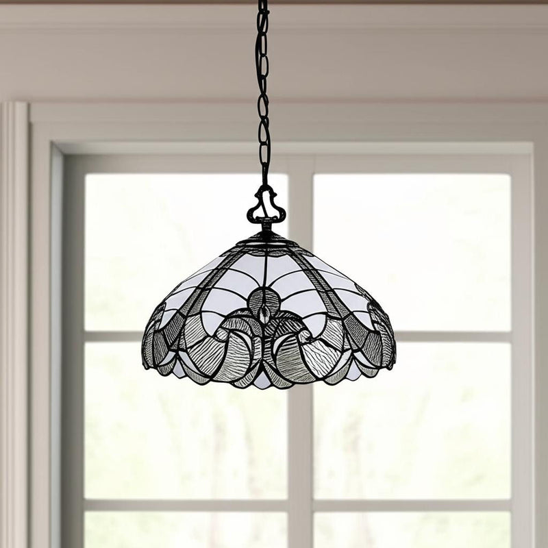 Unique Statement Two Light Glass Dimmable Chandelier With Shades - Black / White