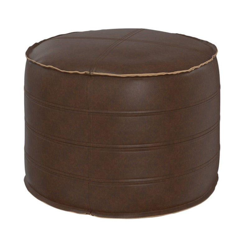 20" Faux Leather Round Pouf Ottoman - Brown