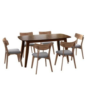 7 Piece Mid - Century Dining Set With Upholstered Dining Chairs, Dining Table