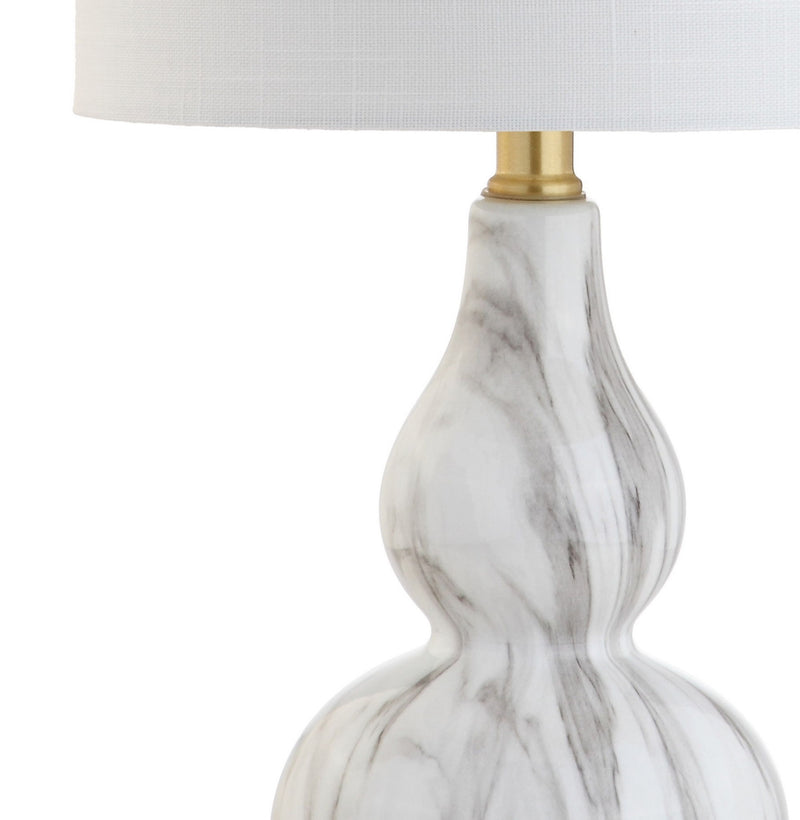Gourd Table Lamp With Drum Shade - White / Black / Gold