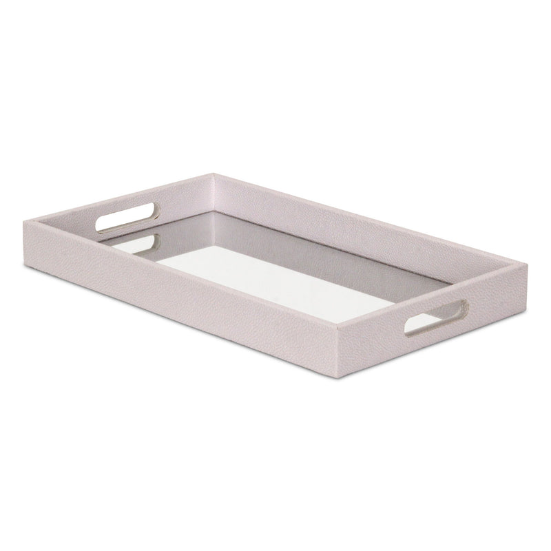16" Shagreen And Mirror Tray - White