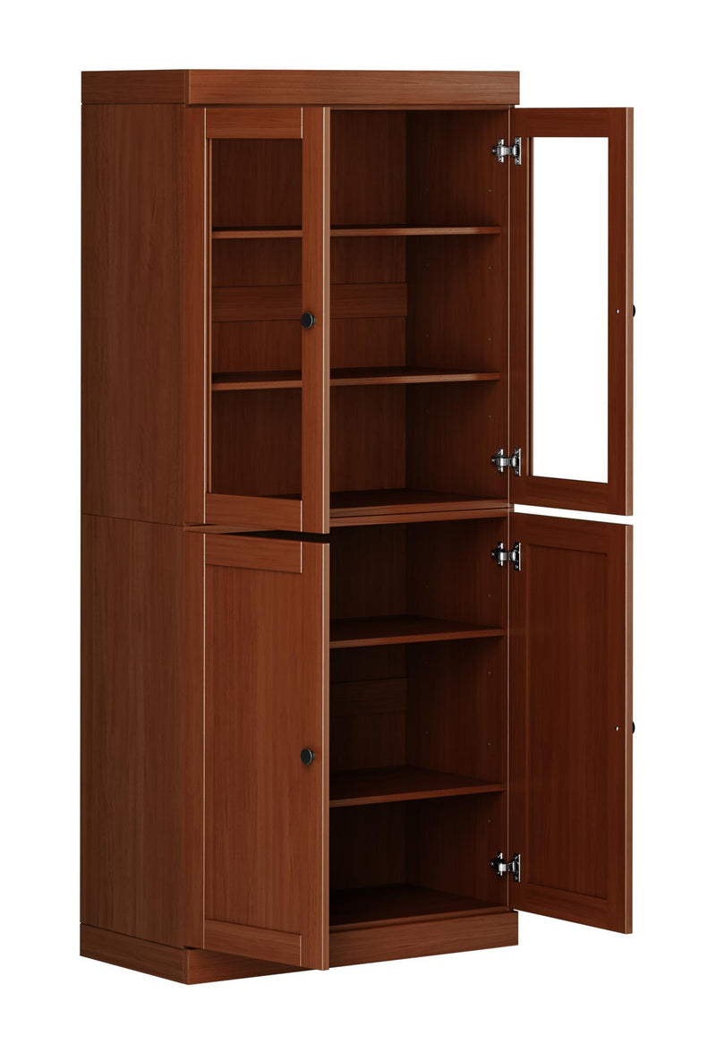 Solid Wood Adjustable Six Tier Library Bookcase With Four Doors (751506) - Coffee