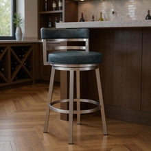 Load image into Gallery viewer, Faux Leather Swivel Low Back Bar Height Bar Chair - Blue / Silver
