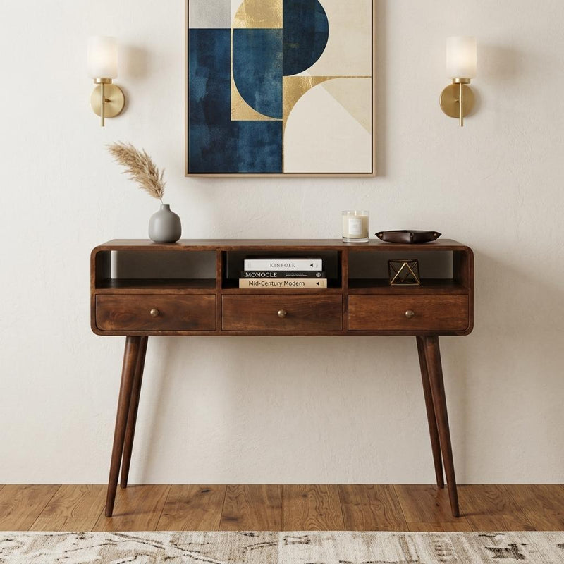 Console Table With Shelf Three Drawers - Walnut