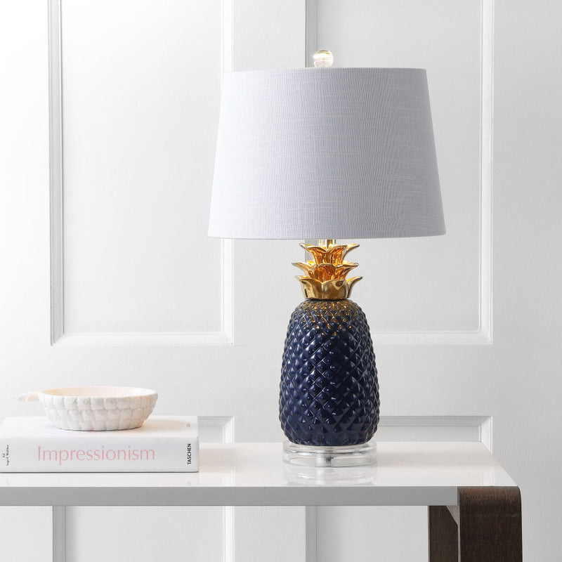 23" Novelty Table Lamp LED With Drum Shade - Navy Blue