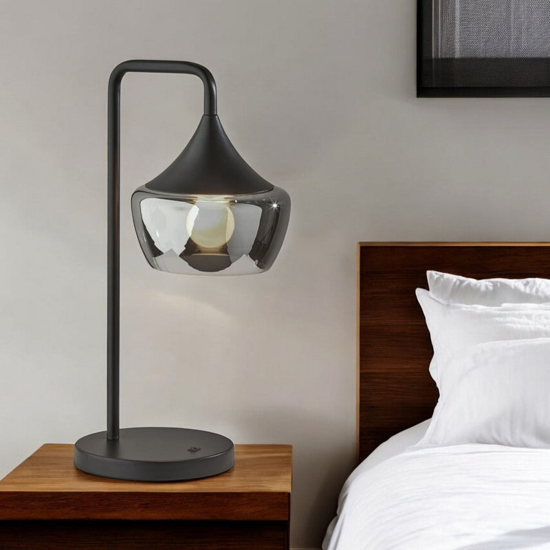 Gnome Smoked Glass Metal Table Lamp - Black