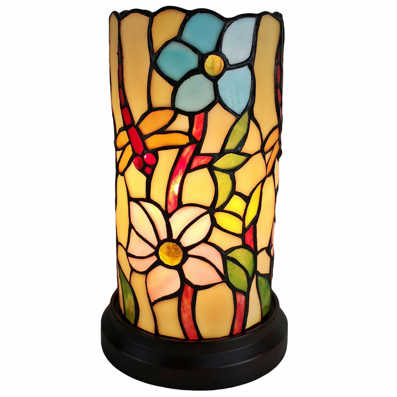 Dragonfly Stained Glass Accent Lamp - Red And Beige
