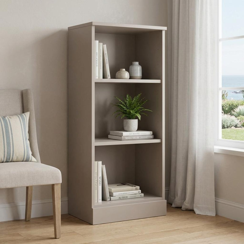 Solid Wood Adjustable Three Tier Library Bookcase - Beige