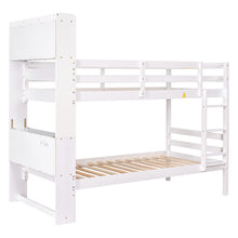 Load image into Gallery viewer, Twin Over Twin Bunk Beds with Bookcase Headboard, Solid Wood Bed Frame with Safety Rail and Ladder, Kids/Teens Bedroom, Guest Room Furniture, Can Be converted into 2 Beds, White
