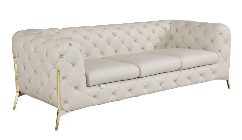 Italian Leather Chesterfield Sofa - Cream