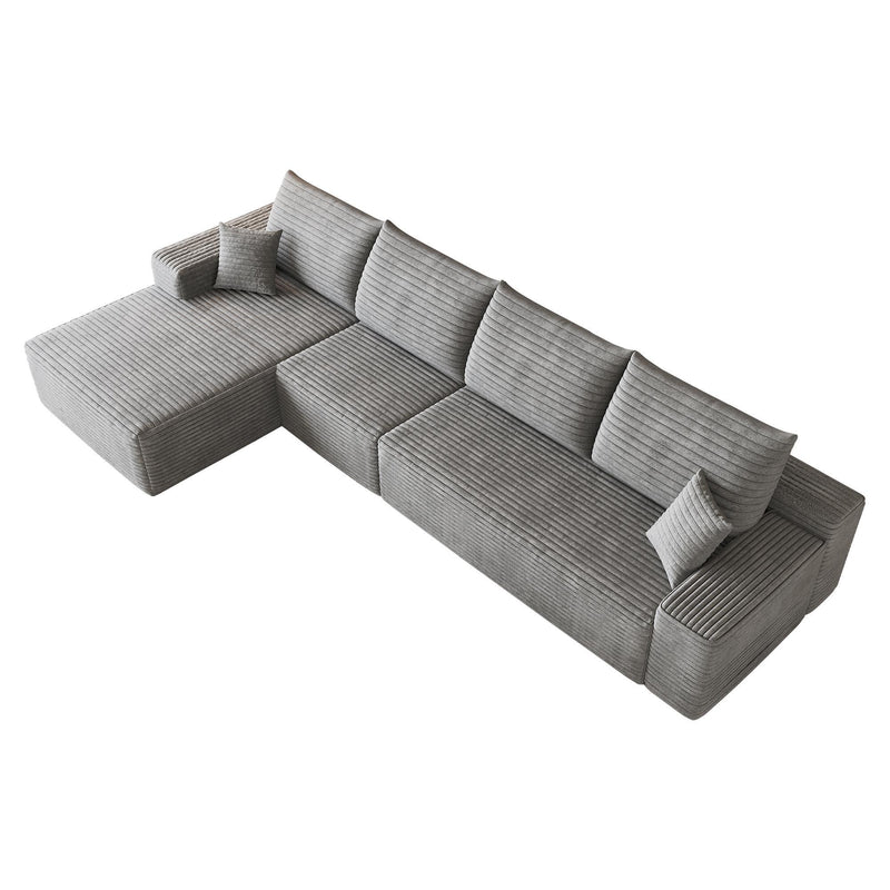 Corduroy Modular L Shaped Sofa And Chaise Sectional (762638) - Gray