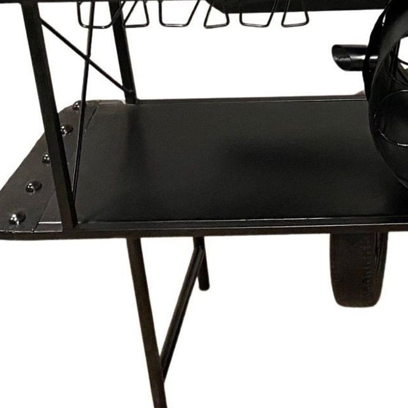 Solid Wood And Iron Rolling Kitchen Cart - Black
