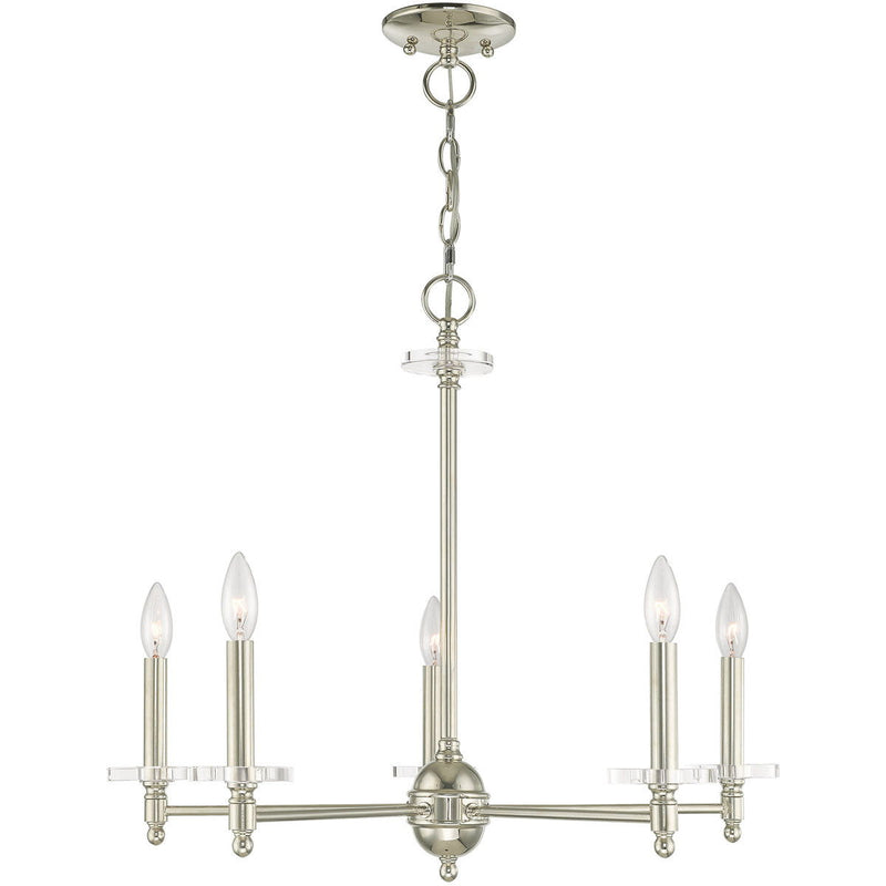 Five Light Metal Dimmable Chandelier With Shades - Nickel / Clear