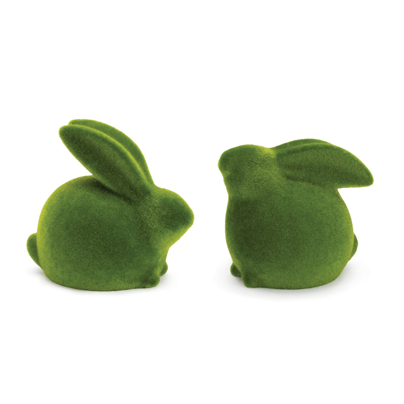Faux Covered Rabbit Figurines (Set of 2) - Green / Moss