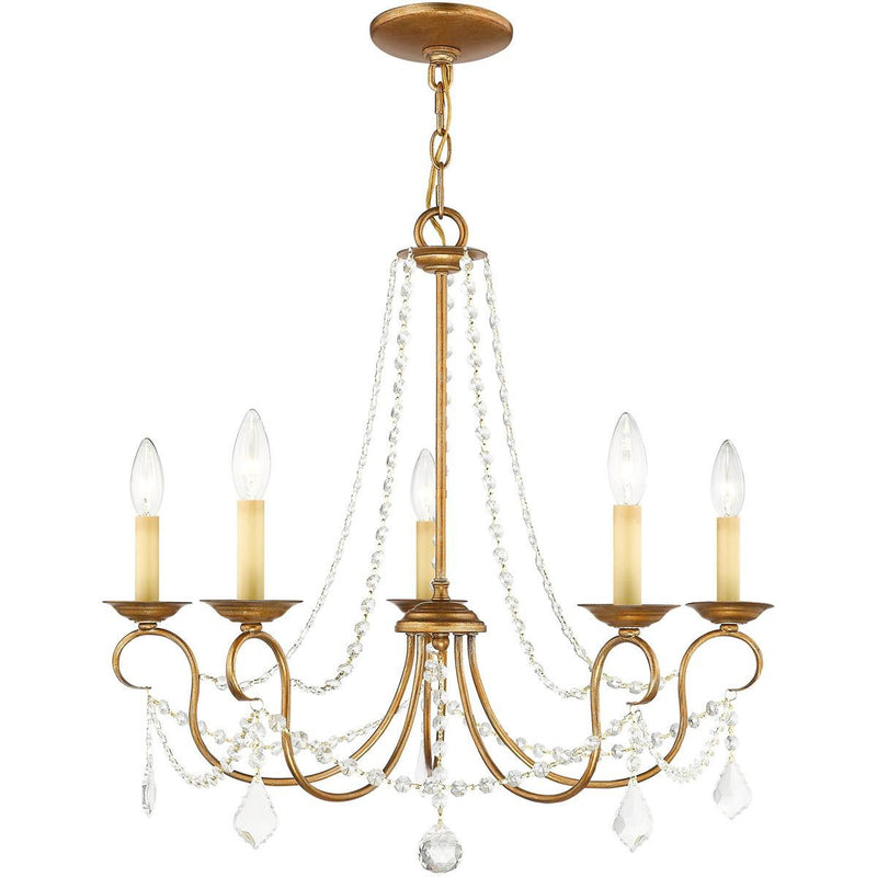 23" Five Light Dimmable Chandelier With Shades - Antiqued Gold